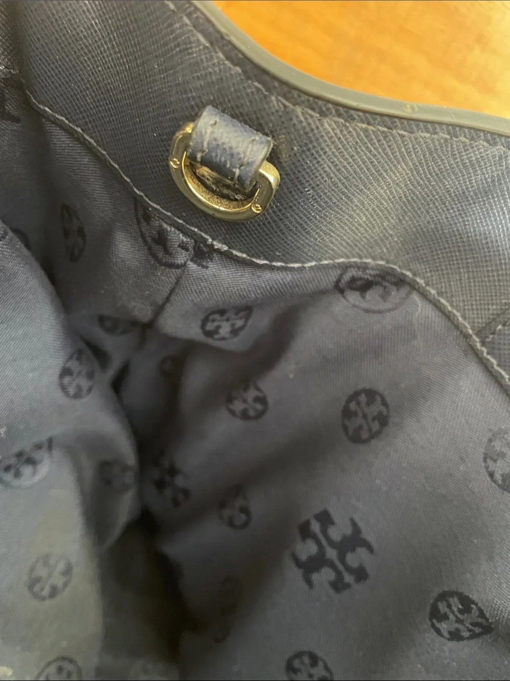 Tory Burch Quilted Navy Leather Top-Handle Satchel with Gold Hardware